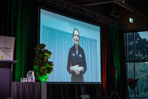 Photo of contestant presenting speech via video